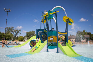 water slides and water spray features