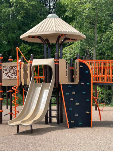 double slide and rock climbing wall