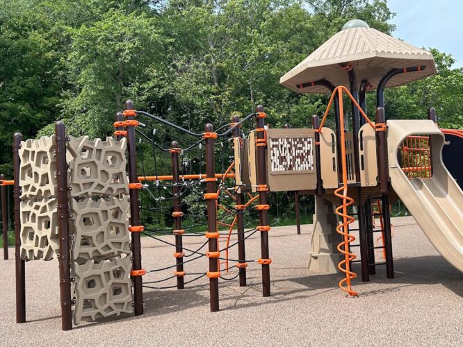 rock climbing wall and slide tower