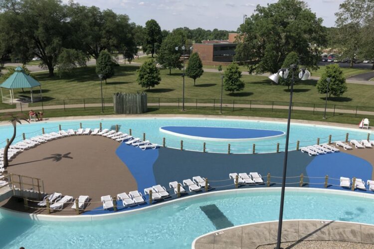 aerial view of pool area