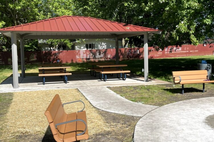 benches and picnic shelter area