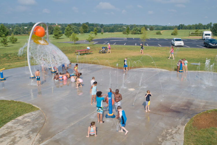 view of splashpad from a distance