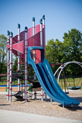 close up of open blue slide