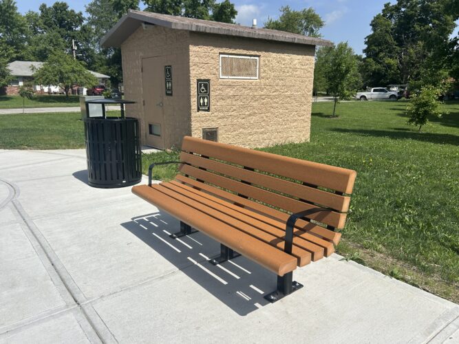 recycled wood bench with back and arm rests